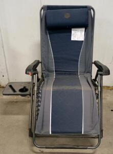 Zero Gravity Reclining Chair, Padded Navy Blue, Adjustable Headrest, Tray, Folding Steel Frame
