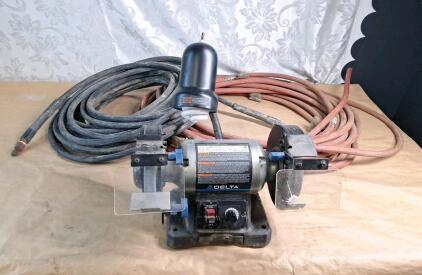 (2) 100-Foot Air Hoses & (1) Delta Bench Grinder
