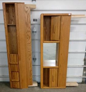 (2) Oak Headboards with Mirror and Storage Compartments 69"Wide, 62"Wide