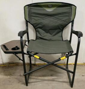 Timber Ridge Folding Director&rsquo;s Chair with Side Table, Green/Black, 300 lb Capacity, Cup Holder