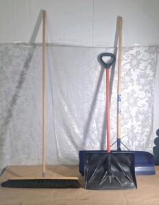 (1) 24" Push Broom, (1) 18" Poly Scoop Shovel & (1) 30" Metal Snow Shovel