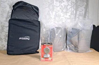 (1) Coleman Digital Compass, (2) Car Seat Covers & (1) 7-Piece Car Window Shade Set