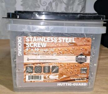 (1) 25Lb Bucket Of 4" X 10 Grade 316 Stainless Steel Deck Screws