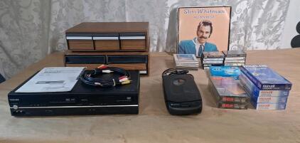 (1) Toshiba SD-V296KU DVD Player/ Video Cassette Recorder, (1) VHS Tape Rewinder, (6) New Blank VHS Tapes & More