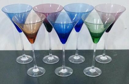 Set of 7 Colored Martini Glasses &ndash; Blue, Pink, Amber, Green, Glass, 8 oz, 8-inch