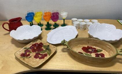 Giftcraft Inc. Oasis Collection 5-Piece Ceramic Serveware Set &ndash; Floral & Leaf Designs and More