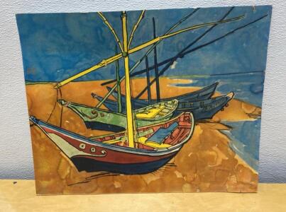 Van Gogh Boats at Saintes Maries 16x20 Art Print VP1081, Unframed, Offset Lithograph