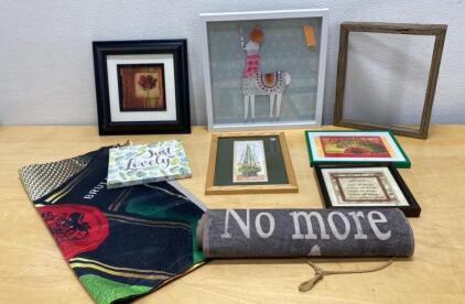 Mixed Lot Wall Art & Decor &ndash; 8 Pieces, Framed Prints, Llama Shadow Box, Inspirational Signs