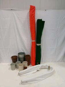 Mixed Lot: Ripstop Nylon, Billiard Table Felt, Blackout Fabric, Metal and Ceramic Containers