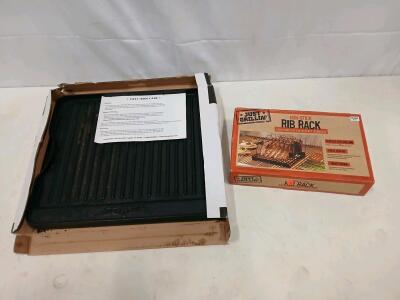Camp Chef 16"x14" Reversible Cast Iron Grill & Griddle with Just Grillin' 4-Slab Rib Rack