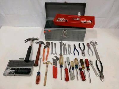 Craftsman Metal Tool Box with 30+ Mixed Hand Tools, Hammers, Wrenches, Pliers, Screwdrivers