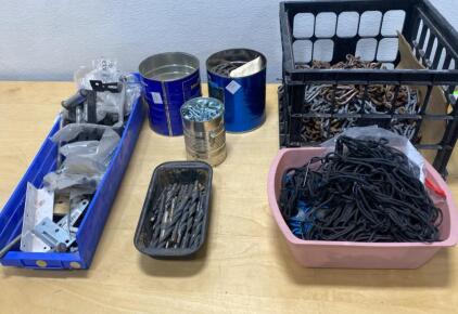 Mixed Lot: Heavy-Duty Chains, Bolts, Drill Bits, Brackets & Bungee Cords, Approx. 30 lbs