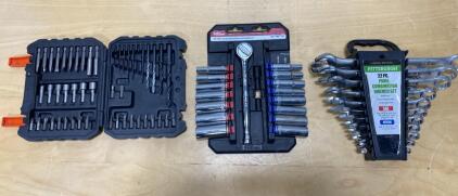 Pittsburgh 22pc SAE & Metric Wrench Set, Hyper Tough 20pc Ratchet/Socket, Drill/Bit Kit
