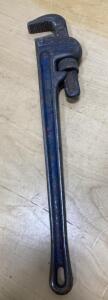 PBD Heavy Duty Pipe Wrench, 14 Inch Blue Handle, Steel, Knurled Adjustment, Loop End
