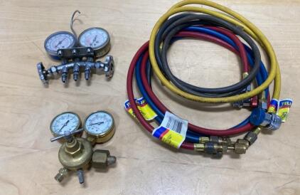 HVAC Manifold Gauge Set with Johnson Controls Regulator + Yellow Jacket 60" Hoses (R22/R134a/R410a)