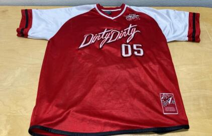 FUBU City Series Dirty Dirty 05 Jersey XL Red White Men's Hip-Hop Streetwear Made in Korea