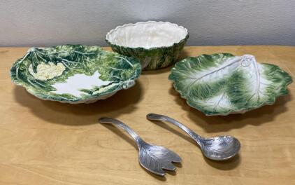Vietri Rabbit Patch Hand Painted Italian Ceramic Serving Bowl & Salad Set, 5 Pieces, 1996, #6114/50