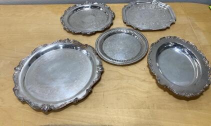 Vintage Silver-Plated Serving Tray Set &mdash; 5 Ornate Trays, Assorted Shapes, Scrollwork Design