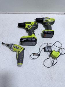 Ryobi 18V ONE+ Drill/Driver Set, HP53L 4V Screwdriver, 2 Batteries, Charger, Bit (All Tested, work)