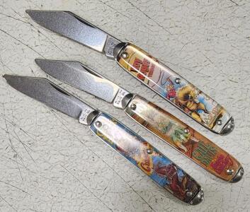 (3) Novelty Knife Co Western Pocketknife Stainless Steel Blade Plastic Handle