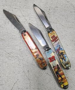 (3) Novelty Knife Co Western Pocketknife Stainless Steel Blade Plastic Handle