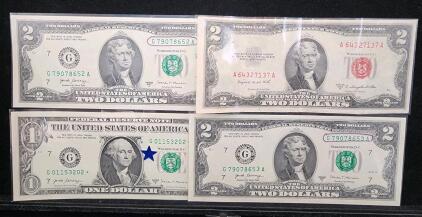 $1 and $2 U.S. Paper Currency (2017A, 1953B, Star Notes, Red Seal)