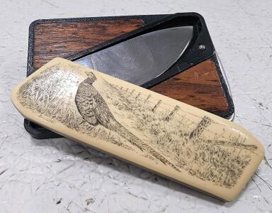 (1) Gerber Touch&eacute; Pheasant Wood Inlay Belt Buckle Knife
