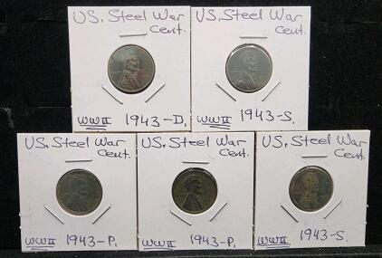 (5) 1943 Minted U.S. Steel War Cent Coins