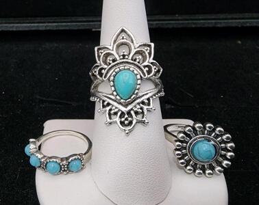 (3) Size 4.5-7 Turquoise Fashion Rings