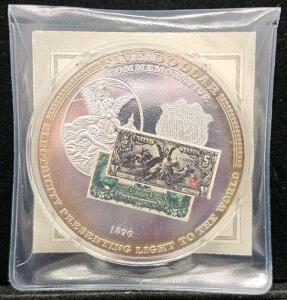 1896 Five Dollar Commemorative Coin &lsquo;Electricity Presenting Light to the World&rsquo; &ndash; Angelic & Stamp Design