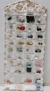 (1) Hanging Jewelry Organizer w/ Assorted Costume Jewelry