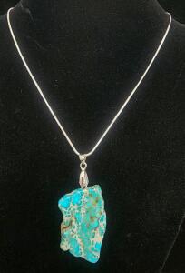 (1) Blue Sea Sediment Jasper Freeform Slice .925 Necklace