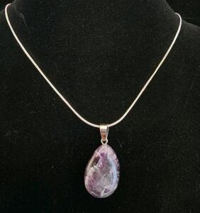 (1) Purple Amethyst Gemstone Teardrop Necklace