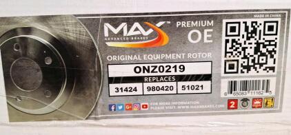 Set Of (2) Max Premium OE Brake Rotors ONZ0219 / Replaces 31424/980420/51021