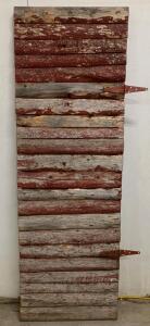 Rustic Split Log Barn Door with Original Strap Hinges, Red & Green Paint, 76"x26"
