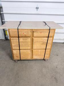 Double Bank 8-Drawer Wood Base Cabinet with Laminate Countertop and Casters, 48"x25"