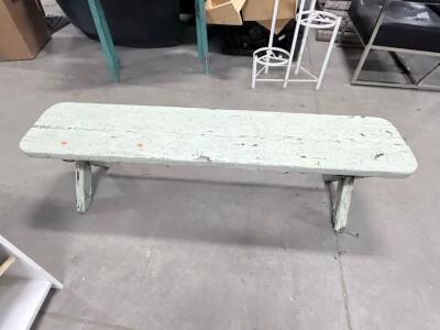 Antique Primitive Wooden Bench, Mint Green Chippy Paint, 72" Long, Rustic Farmhouse Style