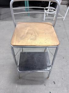 Vintage Cosco Stylaire Chrome Step Stool Chair with Gold Vinyl Seat