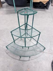 3-Tier Metal Corner Plant Stand Green, Powder-Coated Steel Mesh Shelves, For Indoor/Outdoor Use