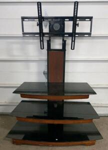Whalen TV Stand with Mount for 32-65" TVs, 3 Black Glass Shelves, Wood Accent, Cable Management