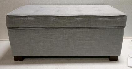 Light Gray Upholstered Storage Ottoman with Button-Tufted Top and Flip-Top Lid