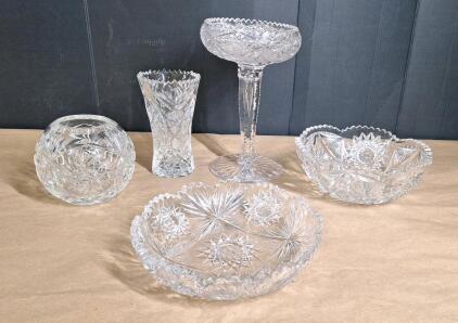(5) Pieces Of Assorted Cut Lead Crystal Glassware