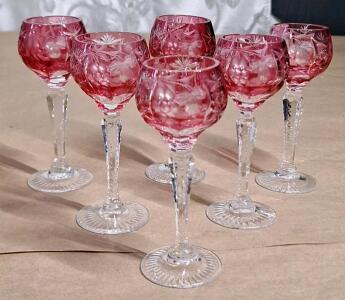 (6) Nachtman Cranberry Lead Crystal Cordial Glasses