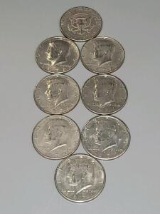 8 Kennedy Half Dollars - 1971 & 1972, Copper-Nickel, 50&cent; U.S. Coins, Circulated, Reeded Edge