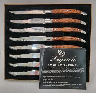 Laguiole 8-Piece Steak Knife Set, Stainless Steel Blades, Pakka Wood Handles, Gift Boxed