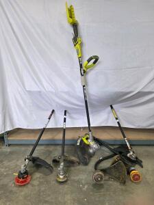 (1) Ryobi 40V Cordless String Trimmer/Edger, Automatic Line Feed, 13-15" Cutting Width, Tool Only (5) String Trimmer/Brush Cutter Attachments &ndash; Universal Fit, Multiple Cutting Heads