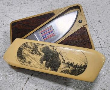(1) Gerber Touch&eacute; Brown Bear Wood Inlay Belt Buckle Knife