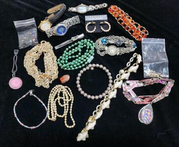 Mixed Lot of Vintage Costume Jewelry and Watches, 1970s&ndash;1990s, 20+ Pieces