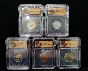 ICG Genuine World Coin Treasure Hoard, 5-Coin Set, Mixed Countries, Certified, ND, Encapsulated