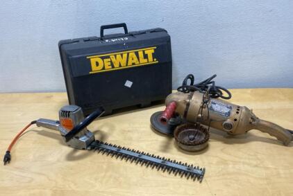 Vintage Black & Decker Hedge Trimmer, Holt SPT-12N-27 Polisher/Grinder, DeWalt Case ( All Power On )